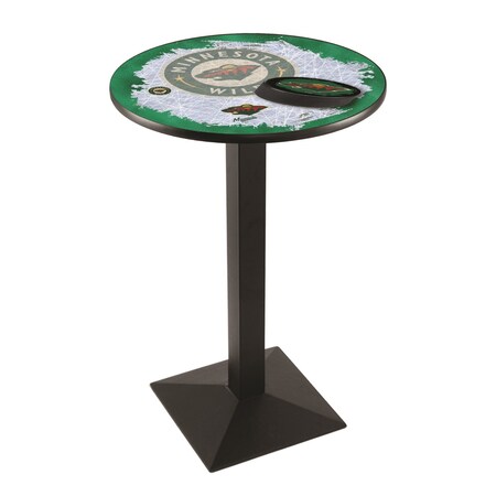 Holland Bar Stool Co 36" Blk Wrinkle Minnesota Wild Pub Table, 28" dia. Top L217B3628MinWld-D2
